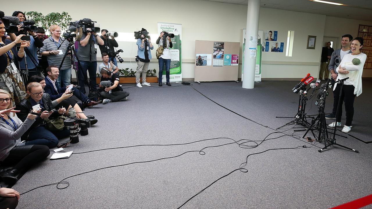 The media scrum at Auckland’s main hospital. Picture: Fiona Goodall/Getty Images.