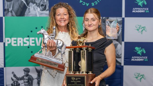 Rochelle Milnes (right), with her mother, Karen, at the Racing SA Apprentice Awards. Picture: Makoto Kaneko