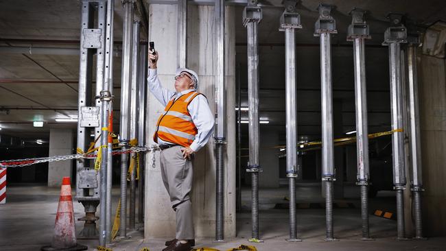 NSW Building Commissioner David Chandler inspects the apartment block in Sydney’s north. Picture: Sam Ruttyn