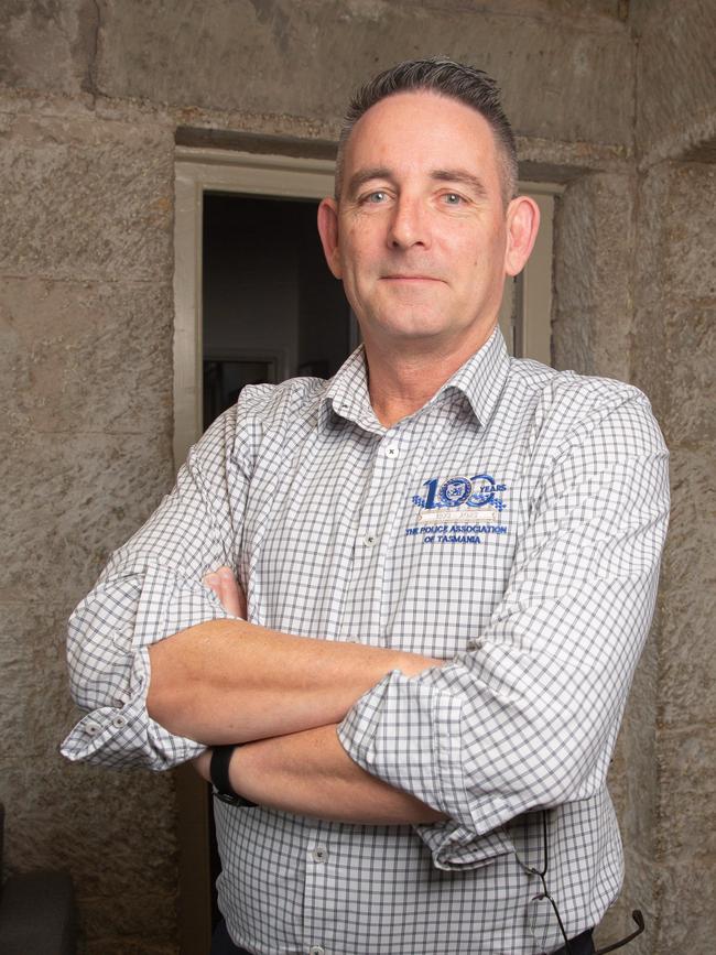 Shane Tilley, president of the Police Association of Tasmania at the offices in New Town on Sunday 25th May 2025. Picture: Linda Higginson