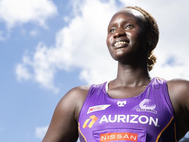 New Firebirds import Goal Shooter Mary Cholhok at Kangaroo Point on Tuesday. Picture Lachie Millard