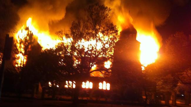 St James Catholic church North Road, East Brighton goes up in flames.