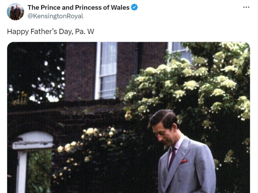 Will and Kate sent a Father's Day message to Charles. Picture: X/@KensingtonRoyal