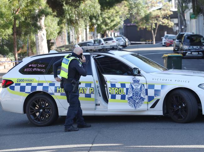 Police block off the street on Saturday morning. Picture: NewsWire/ David Crosling