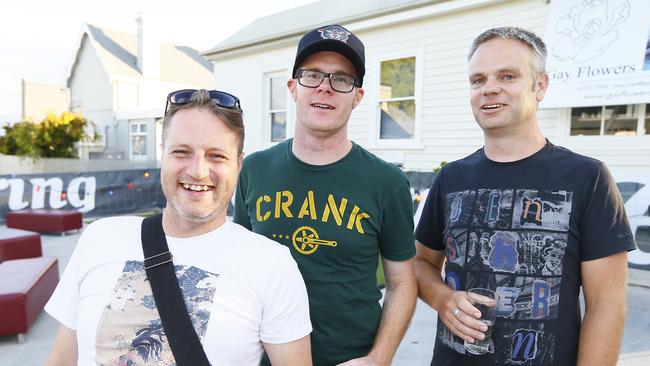 SOCIALS - The Metz, Sandy Bay hosted a Little Laneway Festival at the rear of the property. (L-R) Bryn Smyrna-Jones of South Hobart, Barry Jones of Battery Point, Ian McLean of Mount Nelson. Picture: MATT THOMPSON