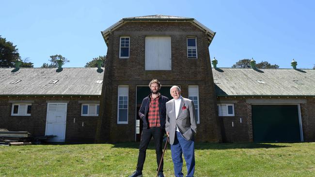 Artists Ben Quilty and John Olsen (whose work will be exhibited in 2022) at the site of Ngununggula in September 2018. Picture: Simon Bullard