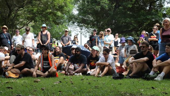 Hundreds of Territorians demonstrated on Invasion Day 2024 by marching from Civic Park through Darwin on Friday, January 26. Picture: Zizi Averill