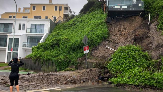 Shortland Esplanade, Newcastle East is closed due to a landslide. Picture: Facebook/Edward Cross Photography.