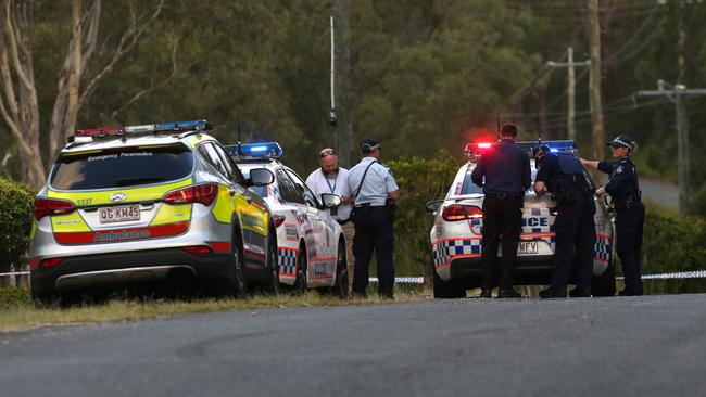 Police at the scene of a shooting at a property in Pimpama. Photo: Regi Varghese