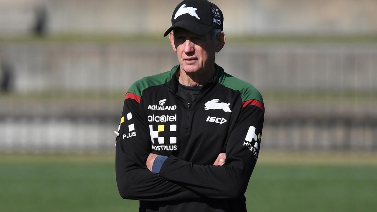 Wayne Bennett during a training session before fronting the media after breaching COVID-19 protocols. Picture: NCA NewsWire/Joel Carrett