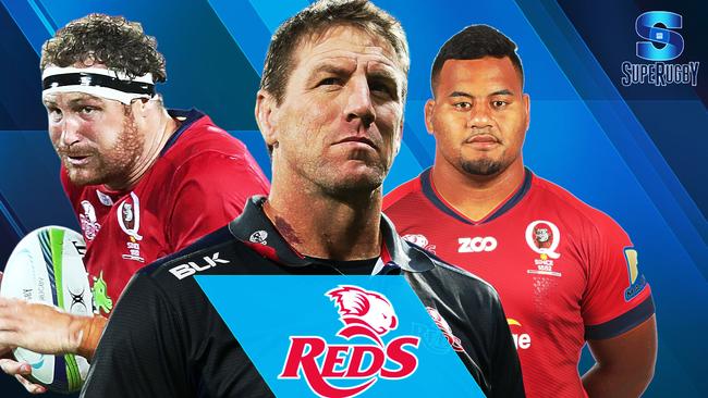 Scott Higginbotham, coach Brad Thorn and Taniela Tupou of the Reds.