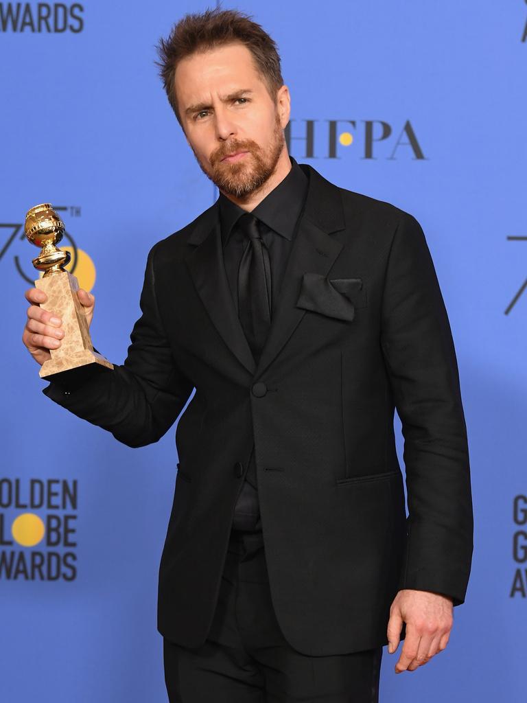 Rockwell won Best Supporting Actor for The Three Billboards Outside Ebbing, Missouri at the 2018 Golden Globe Awards. Picture: Kevin Winter/Getty Images