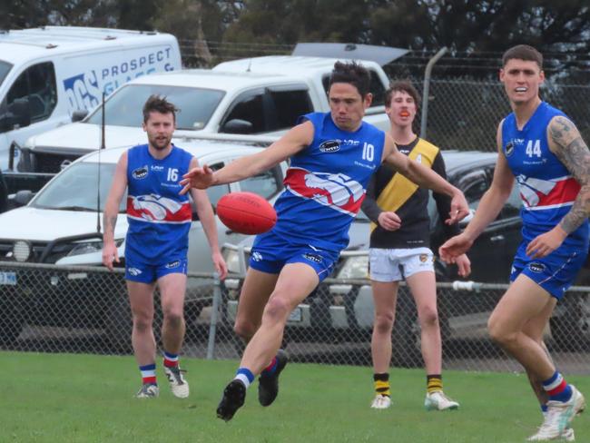 South Launceston's Leigh Harding booted three goals in the qualifying final win over Longford. Picture: Jon Tuxworth