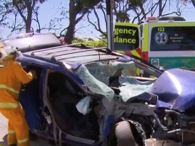 *MUST CREDIT: 7 NEWS* A driver airlifted to hospital after a serious crash at Currency Creek, South Australia, 15 March 2023 . Picture: 7 NEWS