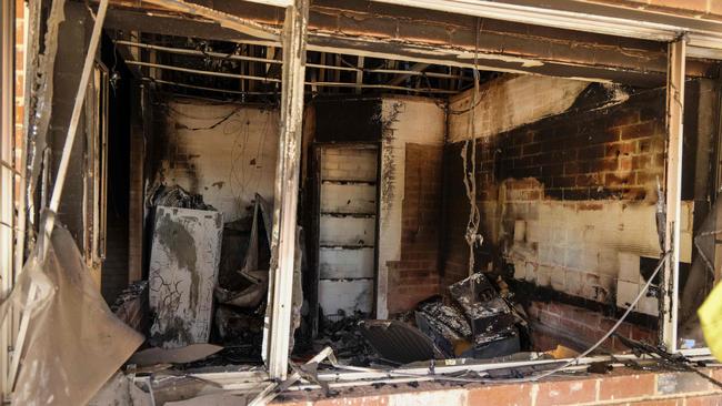 The remains of a kitchen in a house after bushfires in Gidgegannup. Picture: AFP