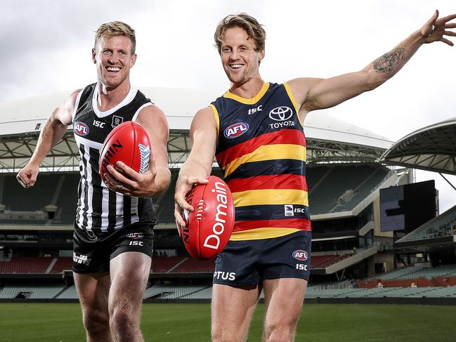 AFL - Showdown captains 2020 - Port Adelaide Tom Jonas and Adelaide Crows Rory Sloane at Adelaide Oval. Picture SARAH REED