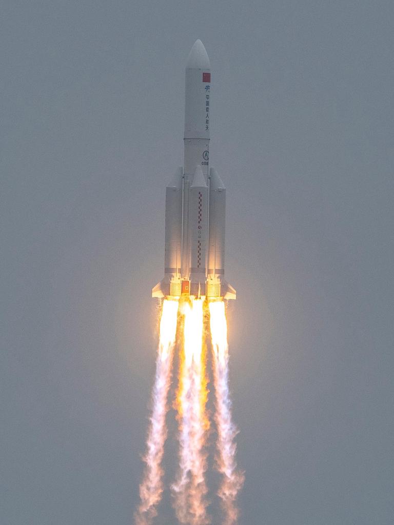 This file photo taken in 2021 shows a Long March 5B rocket, carrying China's Tianhe space station core module. Picture: STR/AFP