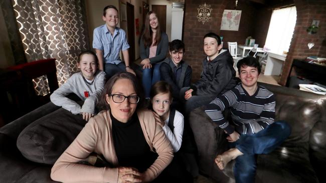 Ms Clubb at home with seven of her 13 children. Picture: David Geraghty