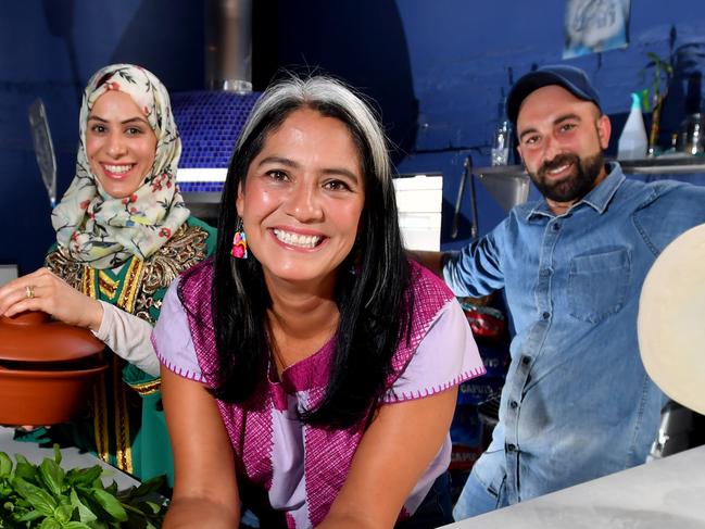 Huda Al Sultan from Sassi Ice Cream, Daniella Guevara from La Popular Taqueria, Ettore Bertonati from Madre pictured in Adelaide on Friday 6 March, 2020. Some of SA's most popular chefs are getting together to teach people how to cook, at The Advertiser/TAFE's L Plates cooking classes. (AAP Image/Sam Wundke)