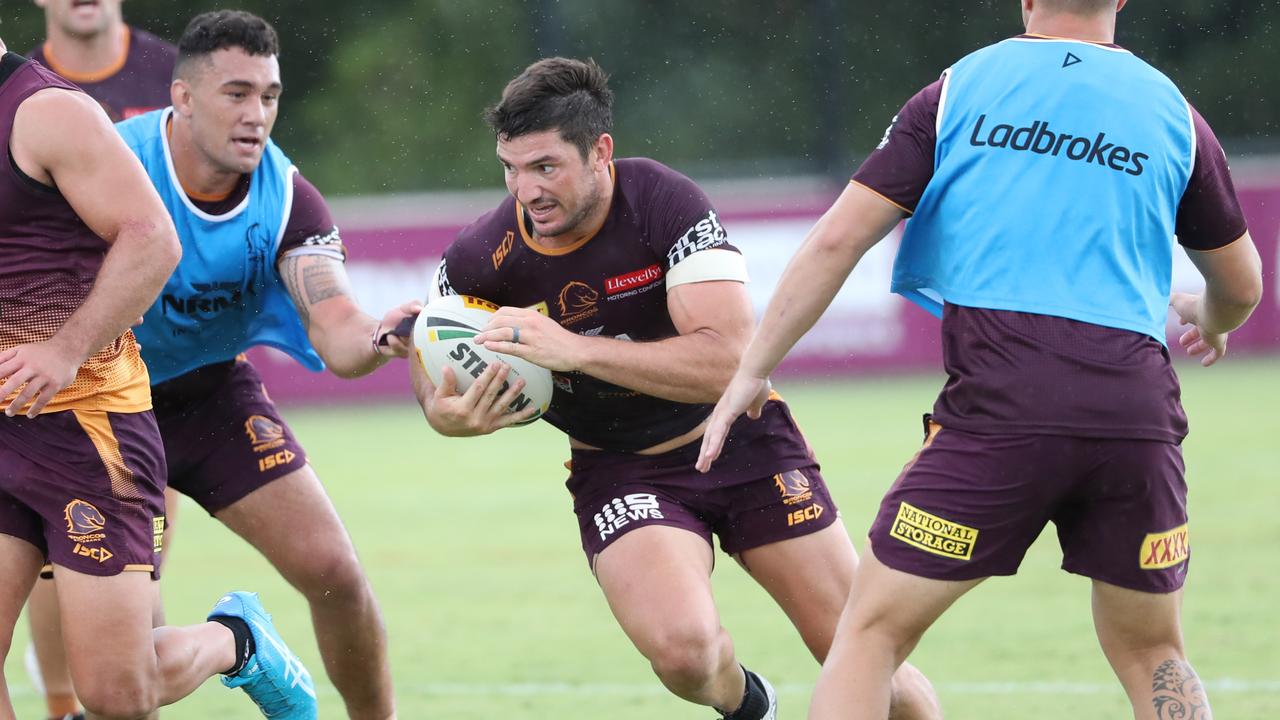 Matt Gillett in camp with the Bronco’s as he prepares to return from a fractured neck. 