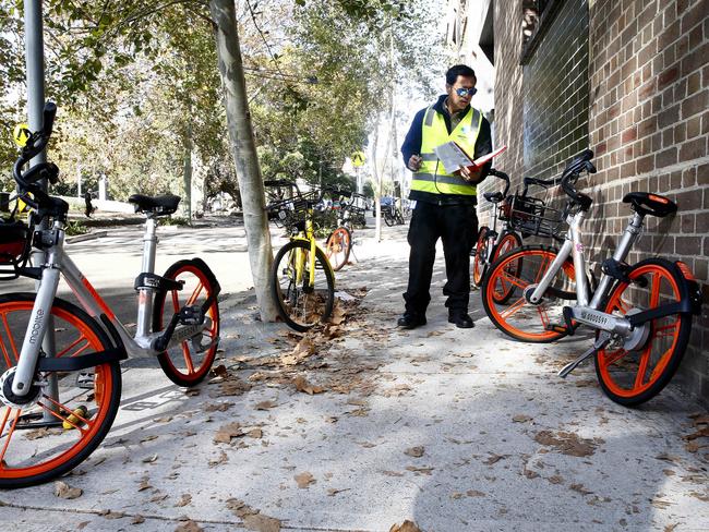 Inner West Council ranger Bang Le impounding share bikes which were obstructing the footpath.