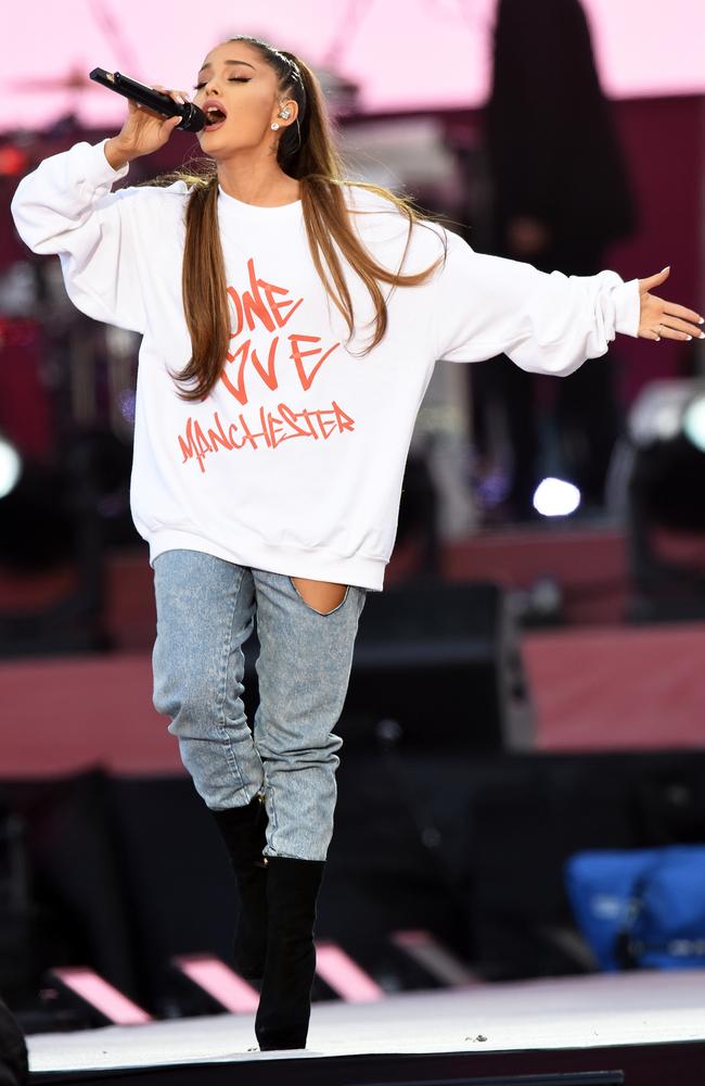 Ariana Grande performs at the One Love Manchester benefit concert. Picture: Dave Hogan