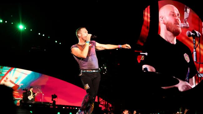 Chris Martin of Coldplay performs on stage at Optus Stadium, Perth in November. Picture: Paul Kane/Getty Images