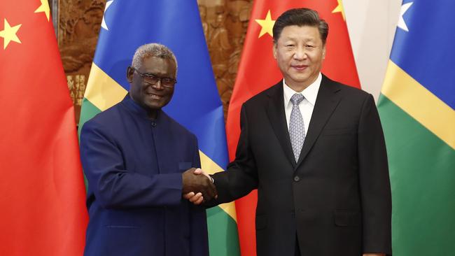 A leaked document last week showed a proposed security agreement between the Solomon Islands and China, concerning Australian authorities. Picture: Sheng Jiapeng/China News Service/VCG via Getty Images