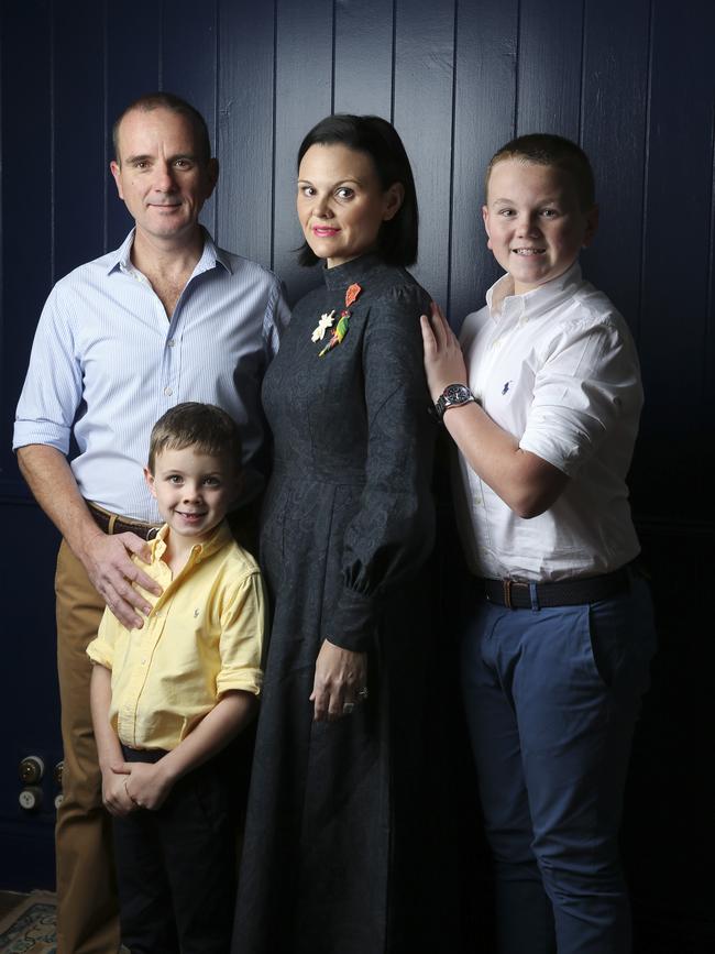 Anna Spiro with her family, husband Brad and children Max (6) Harry (13). Photo: Russell Shakespeare