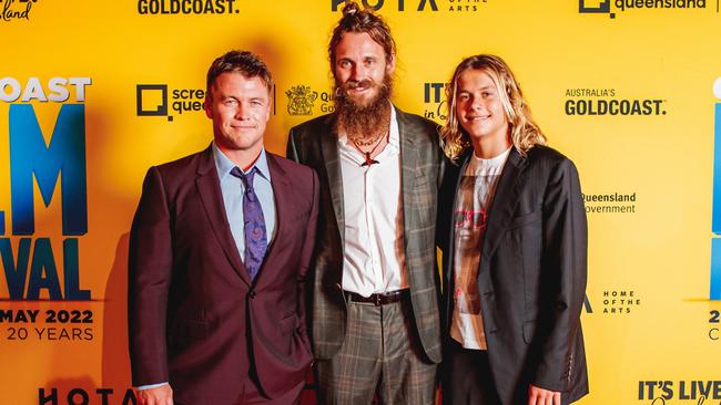 Luke Hemsworth and Bosch and Rockit director Tyler Atkins and co-star Rasmus King, at the Golf Coast Film Festival Closing night. Picture; Adam Shaw