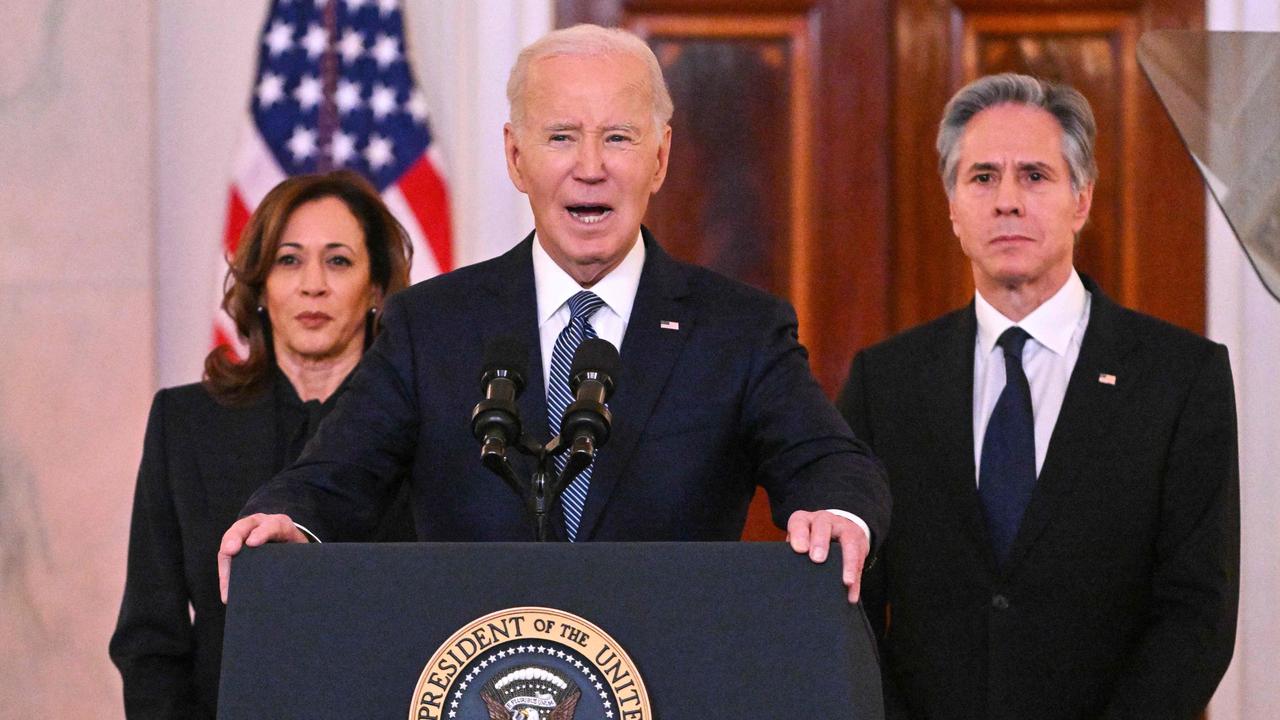 US President Joe Biden, pictured alongside Vice President Kamala Harris and Secretary of State Antony Blinken, speaks about the Israel-Hamas ceasefire and hostage release deal. Picture: Roberto Schmidt/AFP