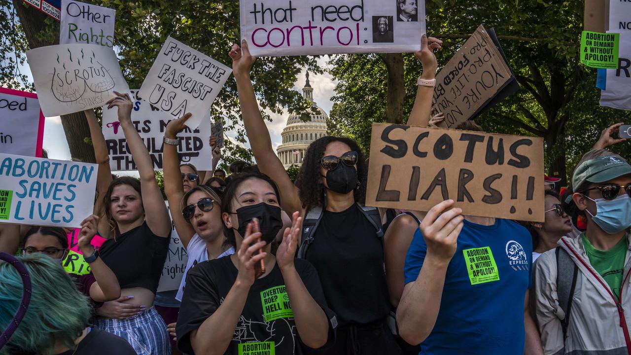 Abortion rights activists protest in front of the Supreme Court building following the Dobbs v Jackson Women's Health Organisation ruling on June 25, 2022 in Washington, DC. Picture: Nathan Howard/Getty Images/AFP