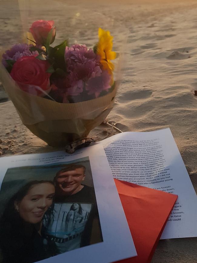 The memorial Emma Faint set up for Joshua Luke Rackemann on Elliott Heads beach. Picture: Emma Faint