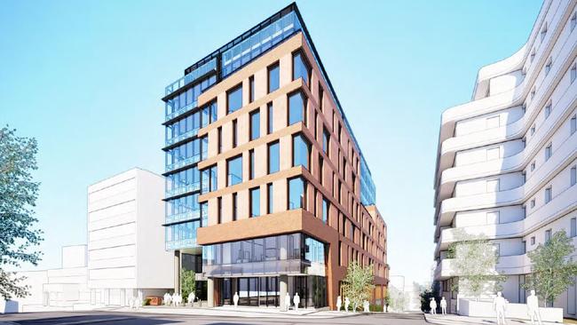 Artist impressions for an office development at 116 Bathurst Street and 25 Watchorn Street, Hobart. Image: Fender Katsalidis for DarkLab.