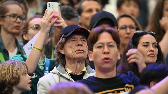 Mick Jagger watches the fencing during the Paris 2024 Olympic Games at the Grand Palais on July 27. Picture: Fabrice Coffrini / AFP