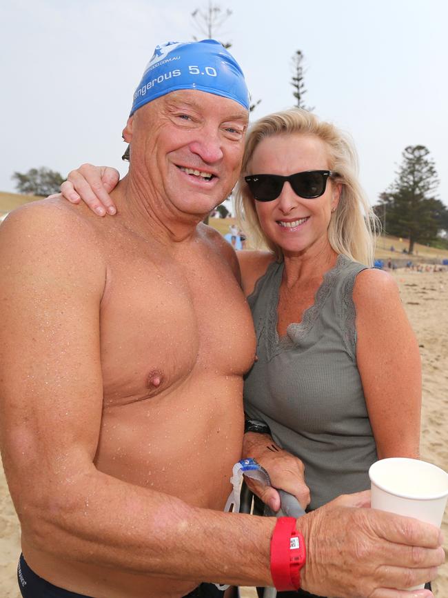 Cook and Claire Schultz after the Danger 1000 swim in Torquay. Picture: Mike Dugdale