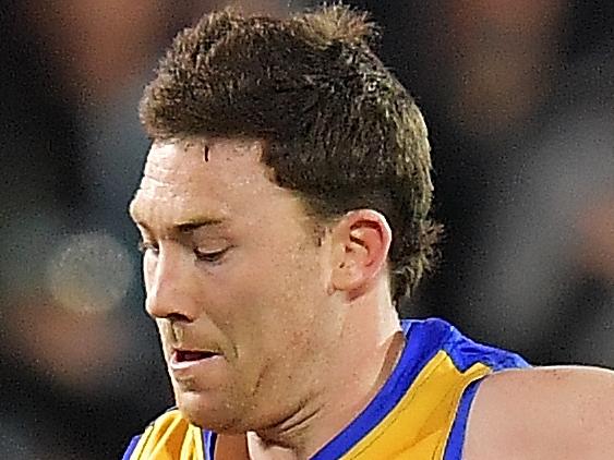 ADELAIDE, AUSTRALIA - AUGUST 11: Jeremy McGovern of the Eagles kicks a goal after the siren to win the game during the round 21 AFL match between the Port Adelaide Power and the West Coast Eagles at Adelaide Oval on August 11, 2018 in Adelaide, Australia.  (Photo by Daniel Kalisz/Getty Images)