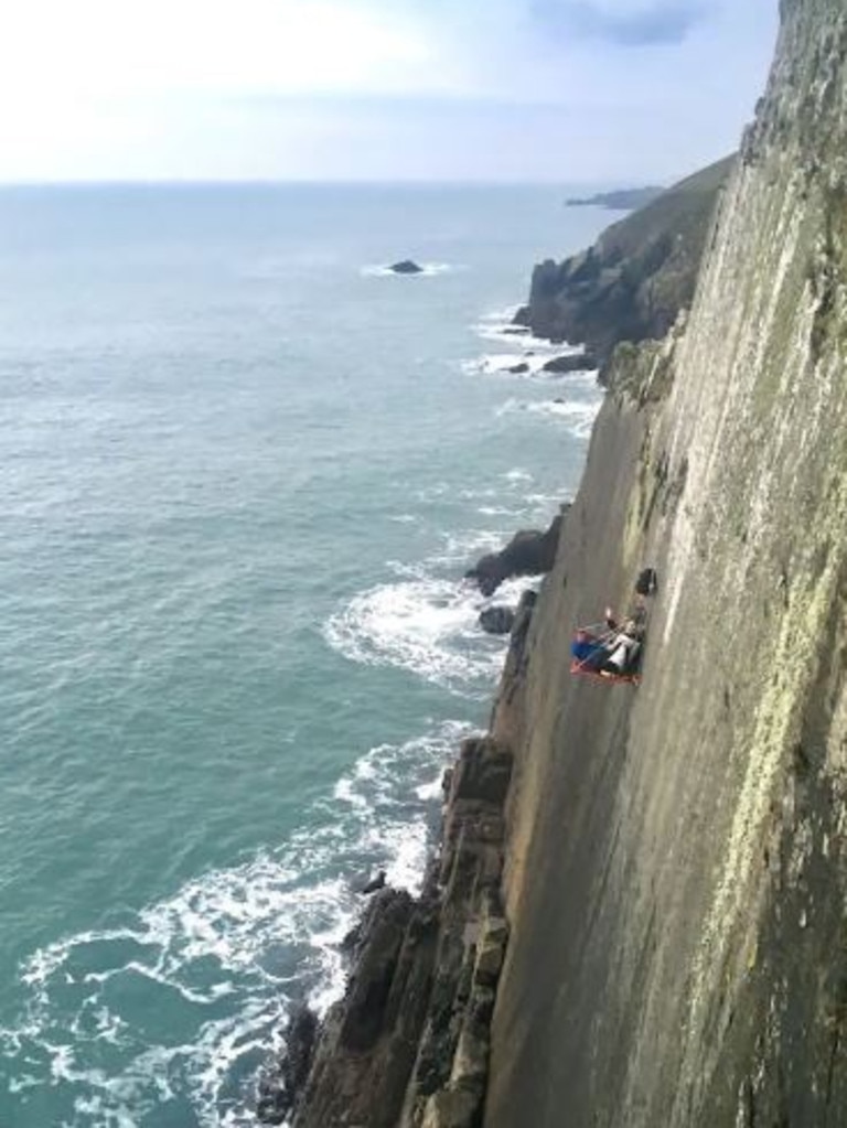 Guests receive full tuition before they are lowered on the portaledge hanging tent system