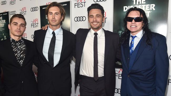Dave Franco, Greg Sestero, James Franco, and Tommy Wiseau at a Hollywood screening of The Disaster Artist. Picture: Alberto E. Rodriguez/Getty Images for AFI