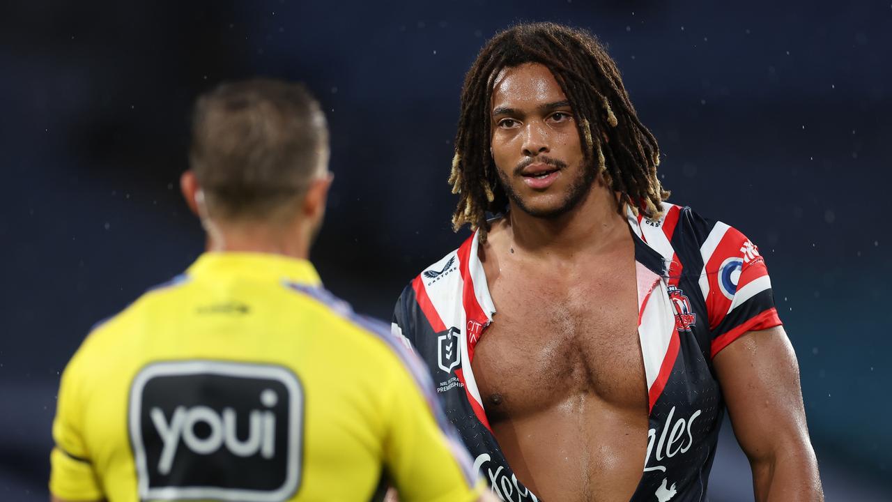 Dom Young was sent off and suspended for a high tackle against the Bulldogs earlier this year. Picture: Cameron Spencer/Getty Images