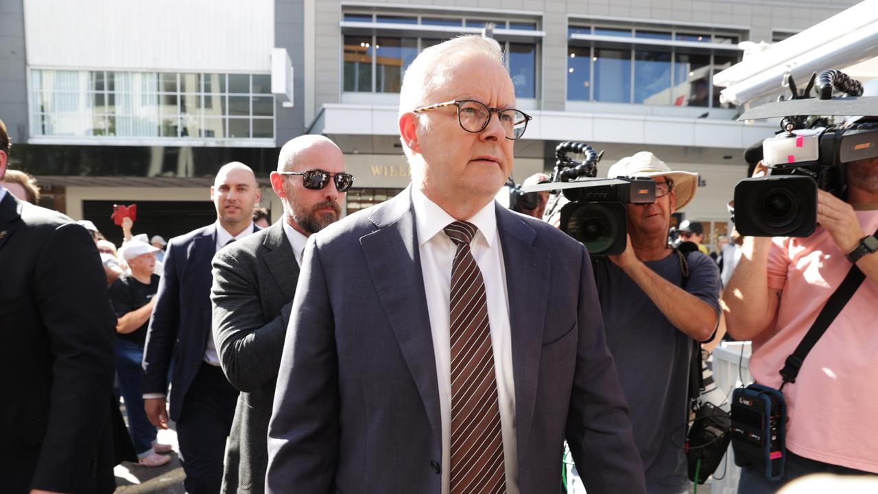 Prime Minister Anthony Albanese at Westfield Bondi Junction shopping centre where six people were killed in a knife attack. Picture: Jane Dempster