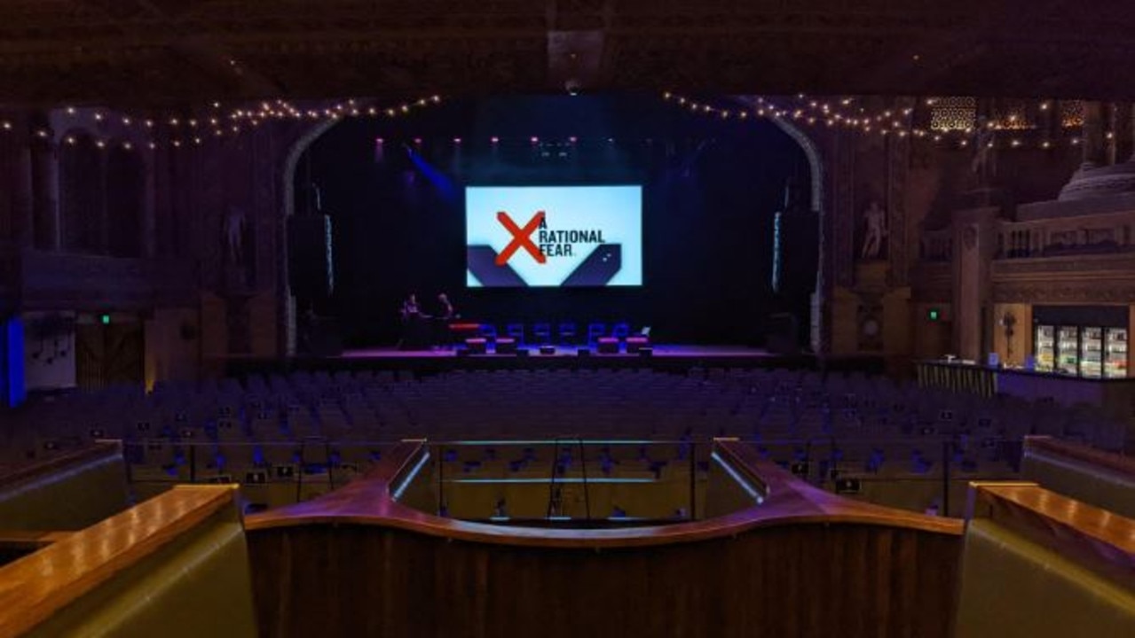 Forum Melbourne ahead of A Rational Fear live show. Hundreds of people filled the seats to laugh at Scott Morrison and his government. Picture: Dan Ilic / Twitter