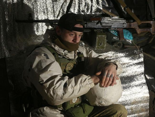 An Ukrainian Military Forces serviceman on the frontline with Russia-backed separatists near Gorlivka, Donetsk region. Picture: AFP