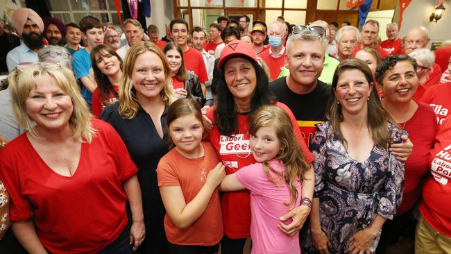 Labor celebrates a “sea of red” in the Geelong region following the party’s victory at the state election. Picture: Mark Wilson