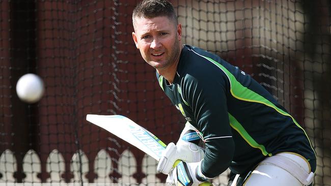 Michael Clarke has his first hit in the nets getting some throw downs at the SCG this morning. pic. Phil Hillyard
