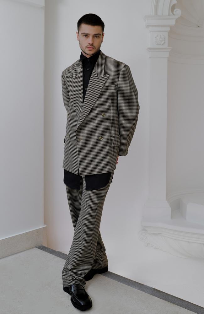 US-based actor Felix Mallard has returned to Australia for the 2023 Men of The Year Awards pictured at his BOSS fitting. Photo: Ryan Cullen