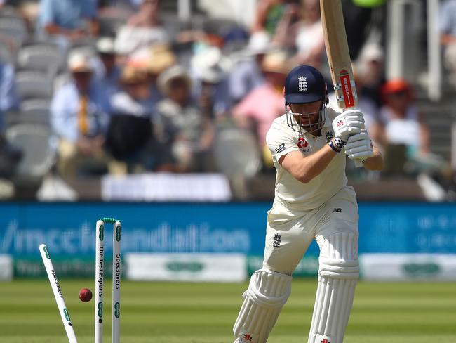 Jonny Bairstow loses his off stump as the Poms struggle.