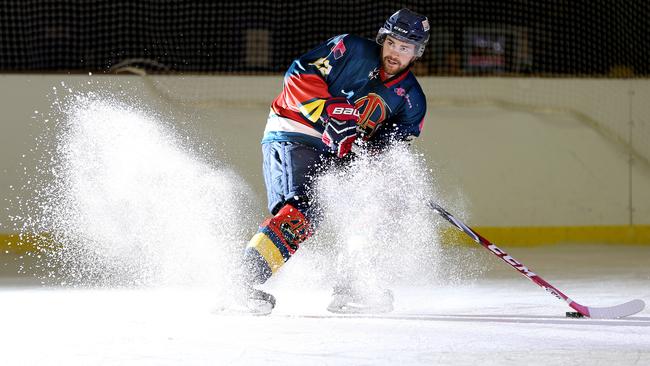 Cole MacMillan of Adelaide Adrenaline on the Ice Arena rink earlier this year. Picture: DYLAN COKER