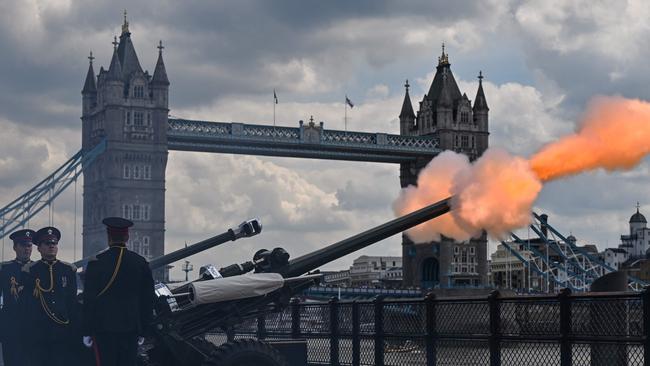 The 124 Gun Salute at Tower of London takes place as part of the Queen's Birthday Parade, the Trooping the Colour. Picture: AFP.