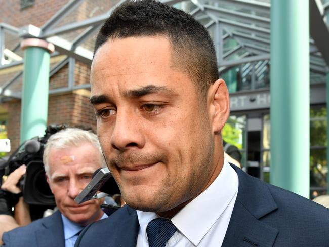 Jarryd Hayne leaves Burwood Local Court in Sydney last year. Picture: AAP